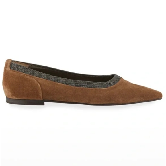 Brunello Cucinelli Suede Monili Flats (Olive)* - Picture 1 of 14